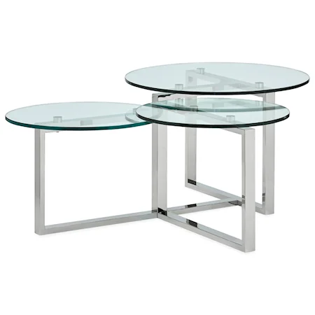 Contemporary Shaped Cocktail Table with 2 Open Shelves and Glass Top